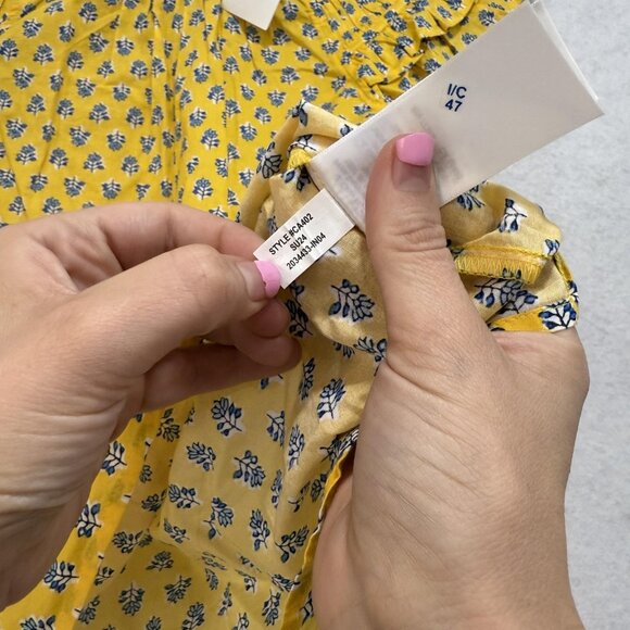 J Crew Shirt Womens Medium Yellow Blue Floral Ruffle Sleeve 100% Cotton Boho Top - Picture 7 of 9